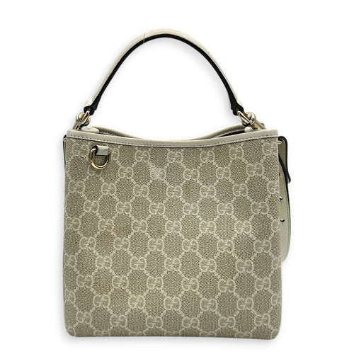 Emblem Shoulder Bag Beige in Canvas, Gold hardware