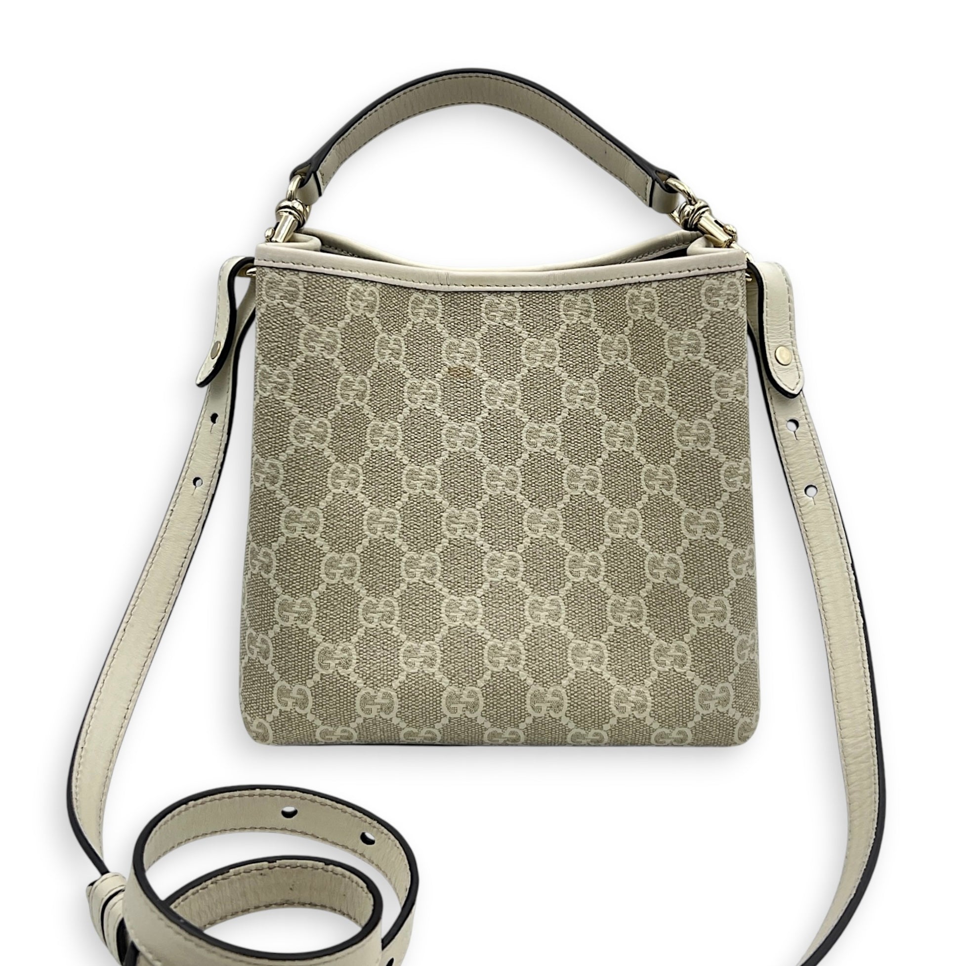 Emblem Shoulder Bag Beige in Canvas, Gold hardware