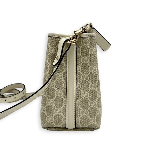 Emblem Shoulder Bag Beige in Canvas, Gold hardware