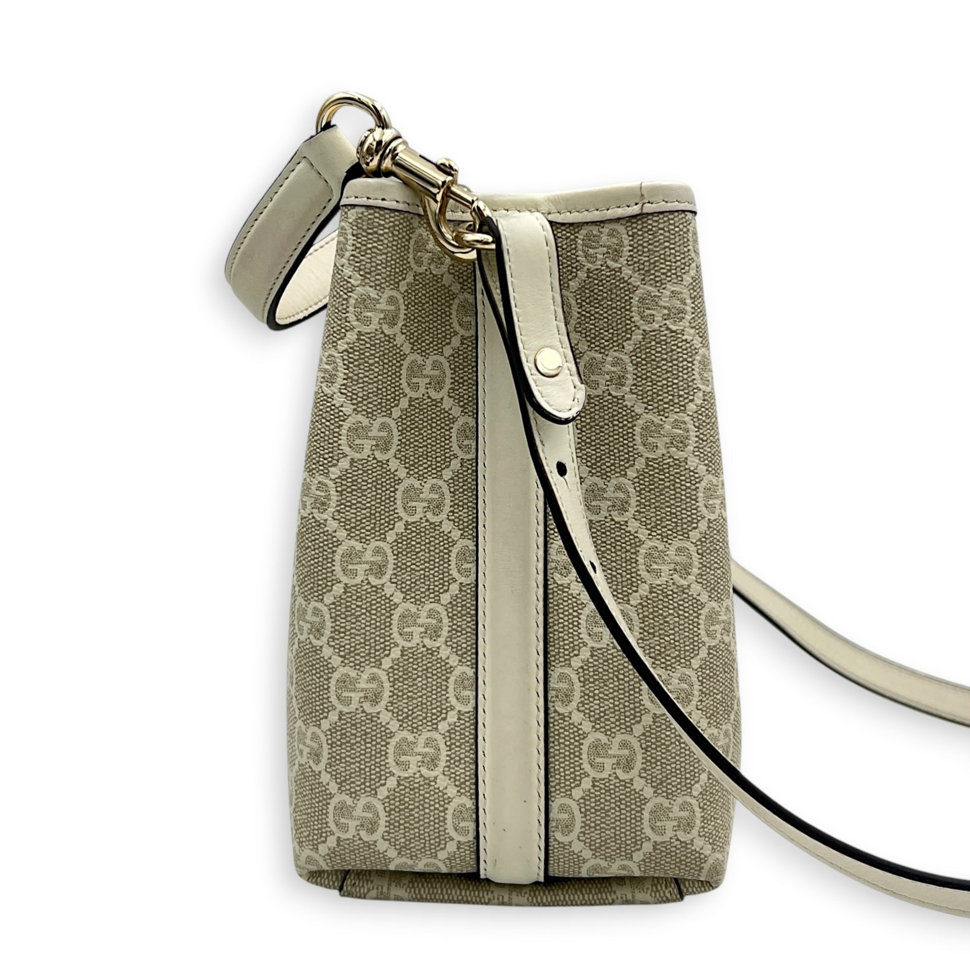 Emblem Shoulder Bag Beige in Canvas, Gold hardware