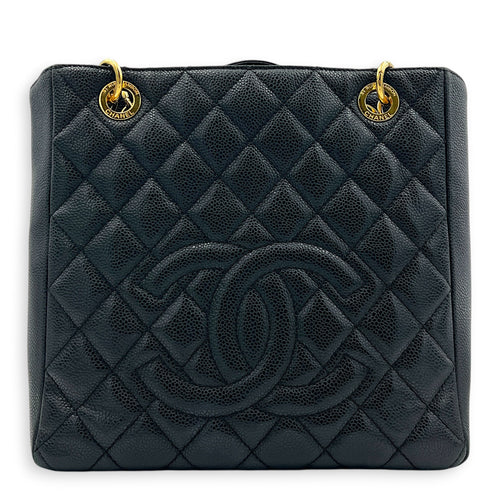PST Tote Bag Black in Caviar Leather, Gold hardware