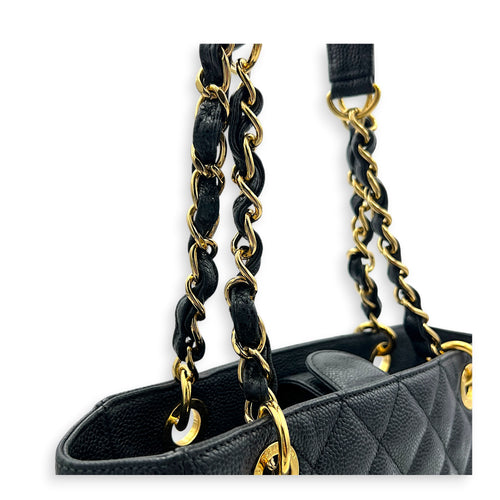 PST Tote Bag Black in Caviar Leather, Gold hardware