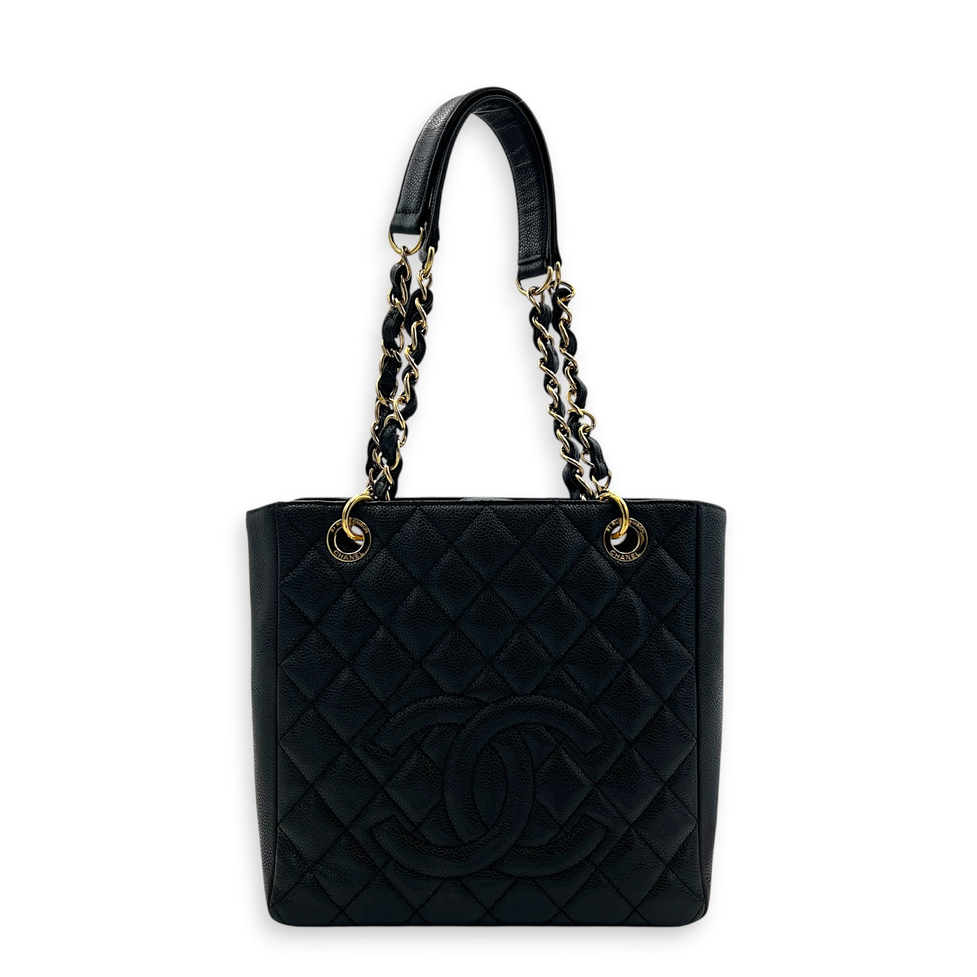 PST Tote Bag Black in Caviar Leather, Gold hardware