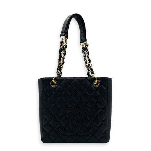 PST Tote Bag Black in Caviar Leather, Gold hardware