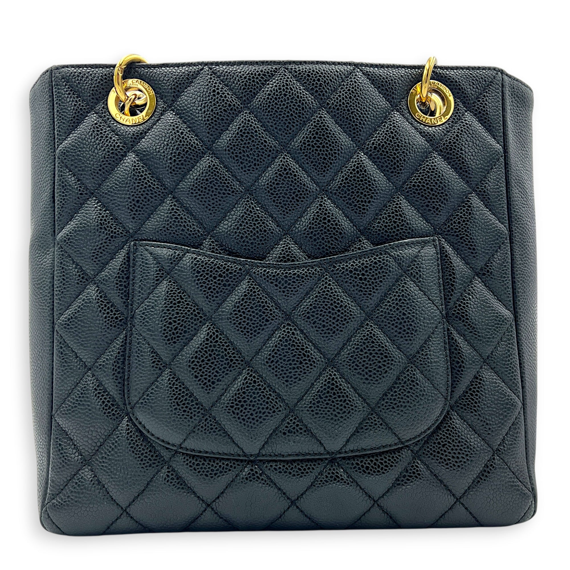 PST Tote Bag Black in Caviar Leather, Gold hardware