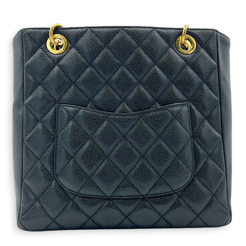 PST Tote Bag Black in Caviar Leather, Gold hardware