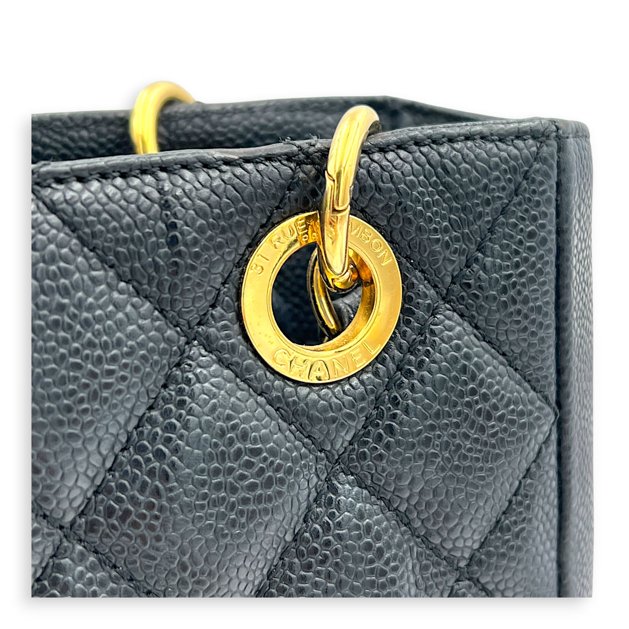 PST Tote Bag Black in Caviar Leather, Gold hardware