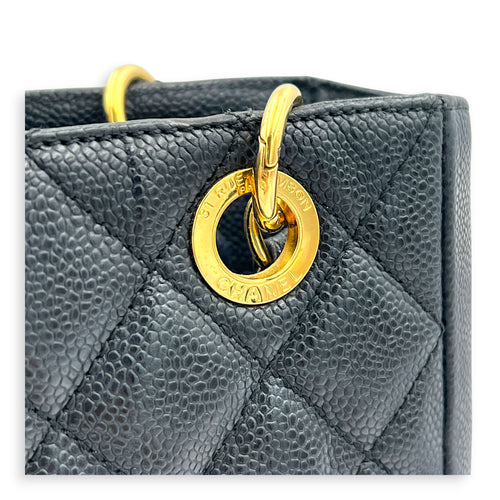 PST Tote Bag Black in Caviar Leather, Gold hardware