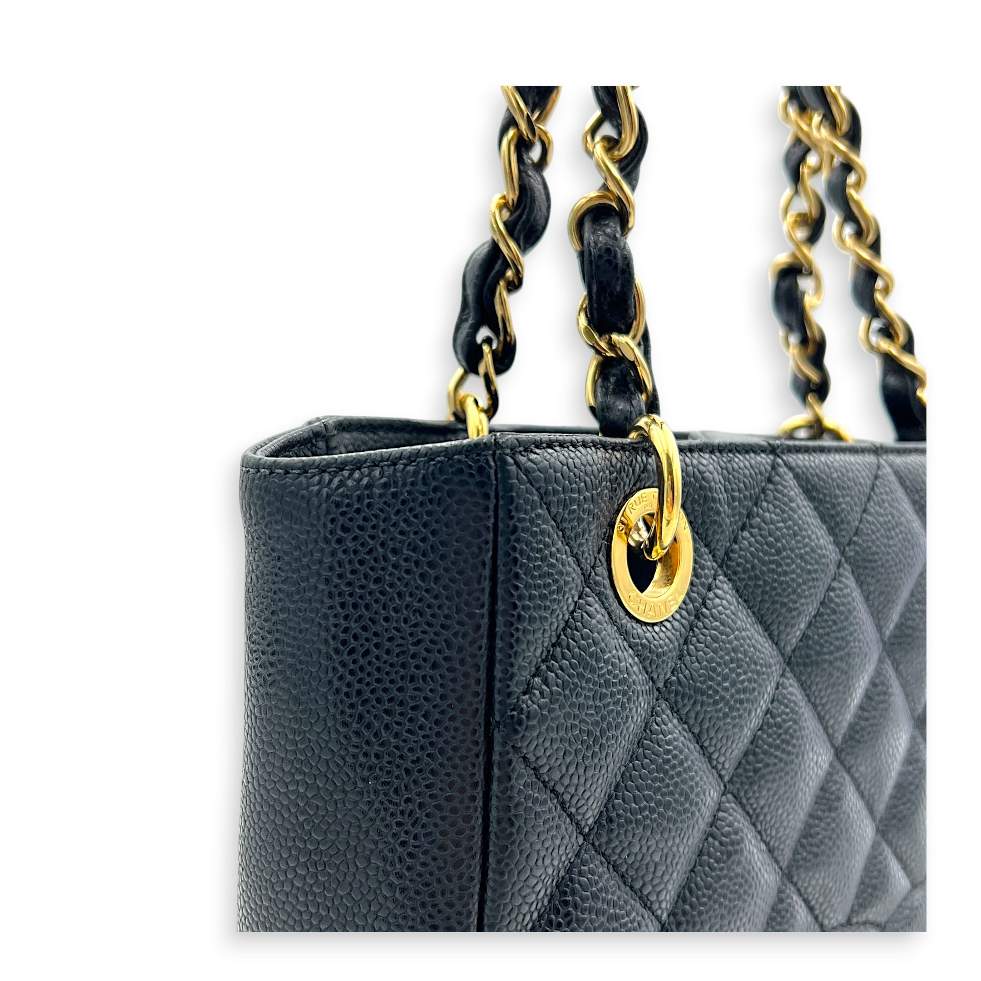 PST Tote Bag Black in Caviar Leather, Gold hardware