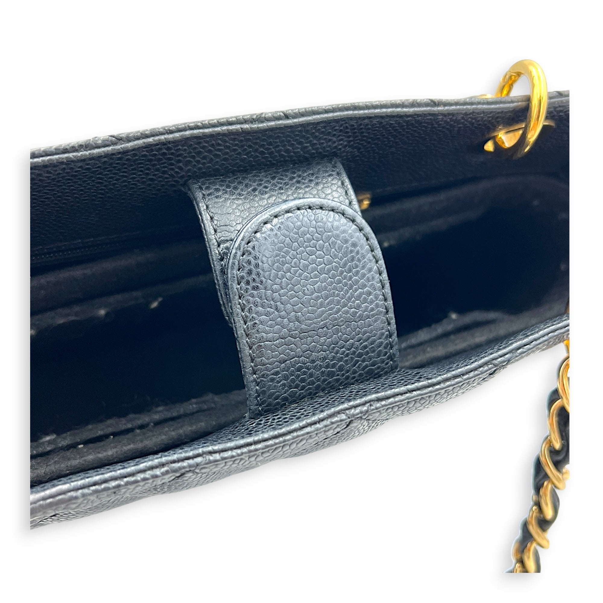 PST Tote Bag Black in Caviar Leather, Gold hardware