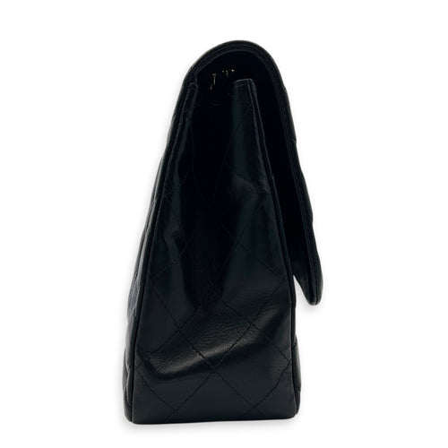 Classic Single Flap Jumbo Black Shoulder Bag in Lambskin, Silver hardware