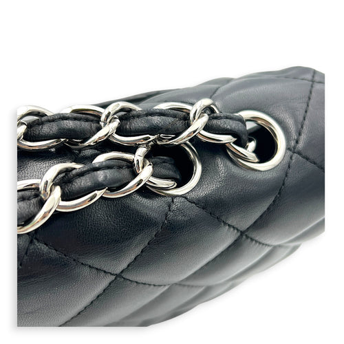 Classic Single Flap Jumbo Black Shoulder Bag in Lambskin, Silver hardware
