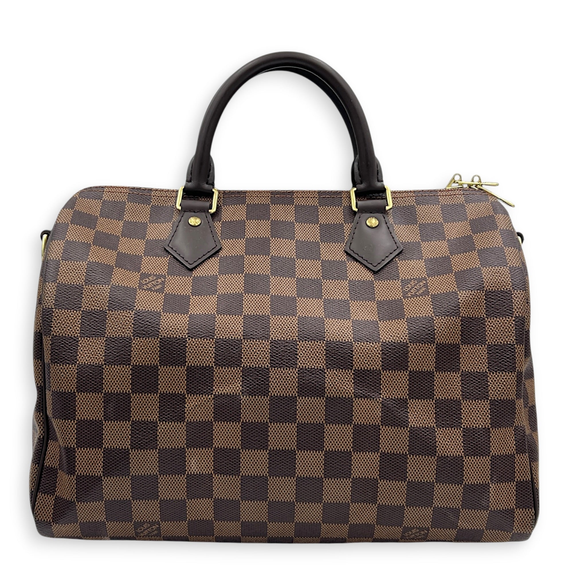 Speedy Bandouliere 30 Brown Top Handle Bag in Coated Canvas, Gold hardware