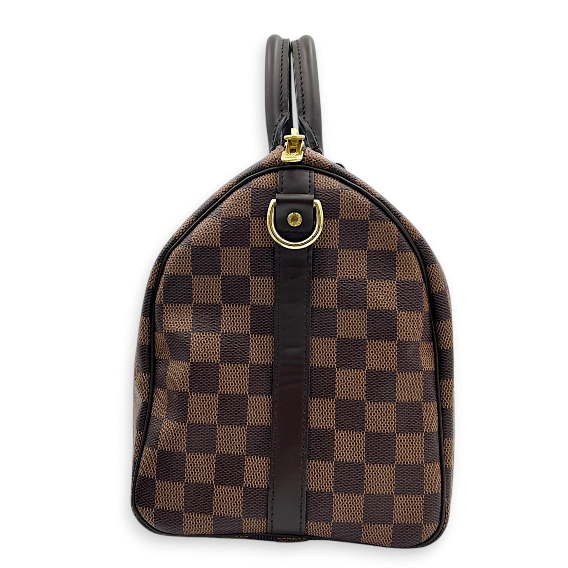 Speedy Bandouliere 30 Brown Top Handle Bag in Coated Canvas, Gold hardware