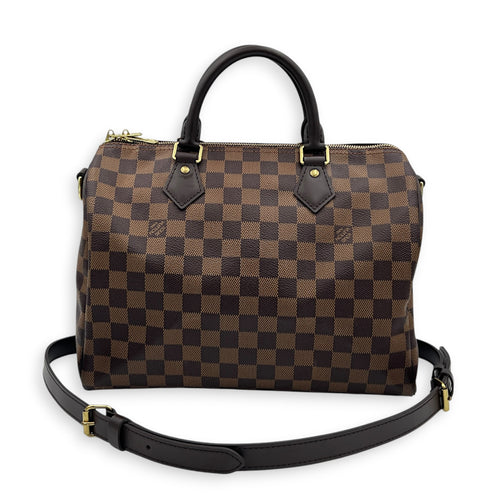 Speedy Bandouliere 30 Brown Top Handle Bag in Coated Canvas, Gold hardware