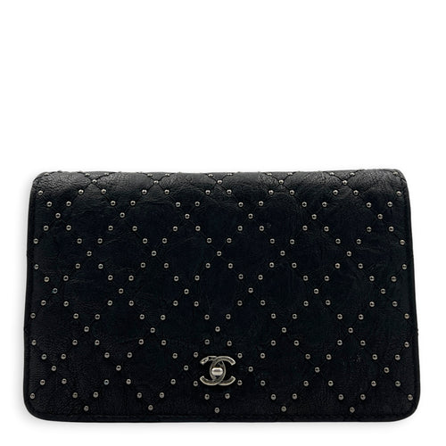 CC Studs Wallet On Chain Black in Calfskin, Silver hardware