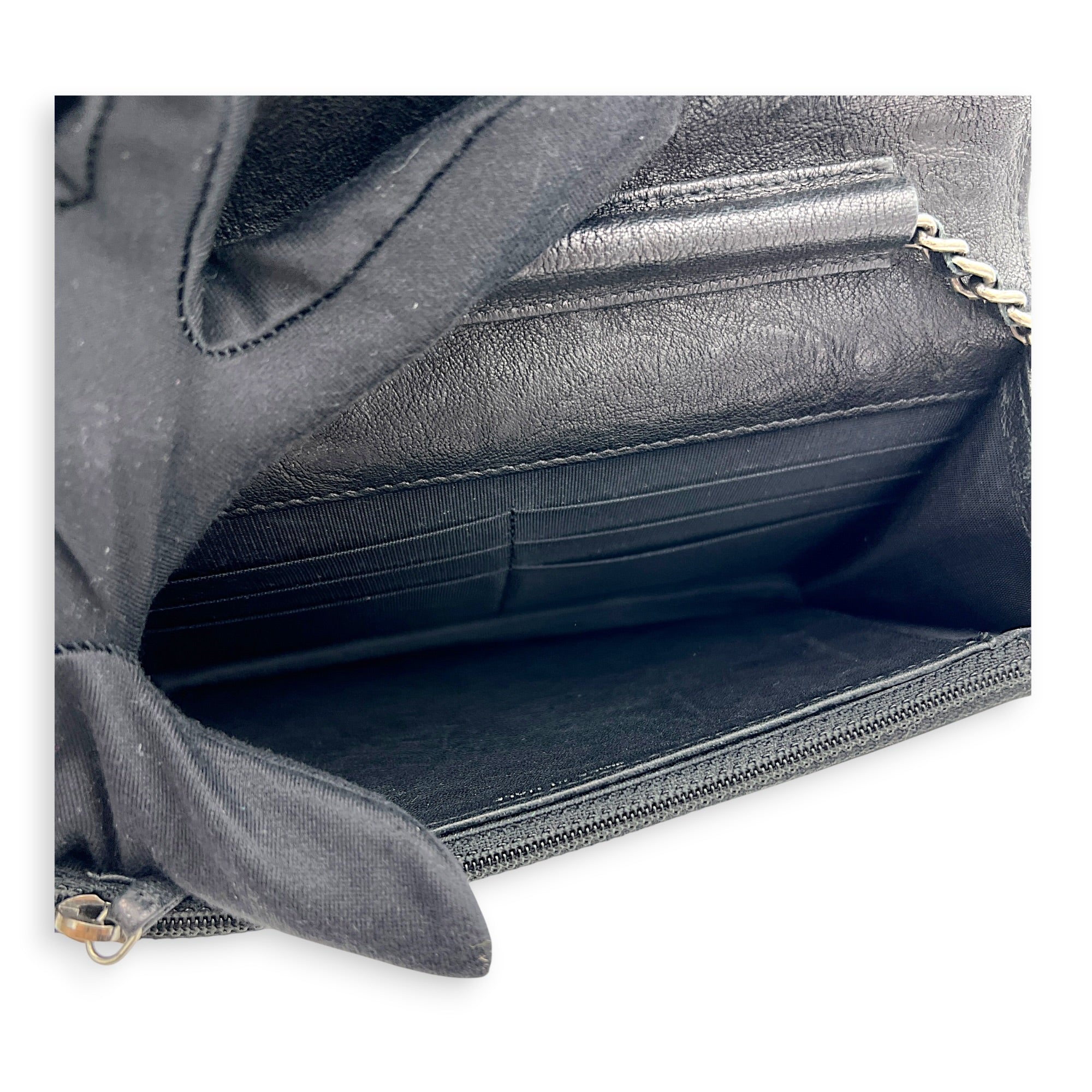 CC Studs Wallet On Chain Black in Calfskin, Silver hardware