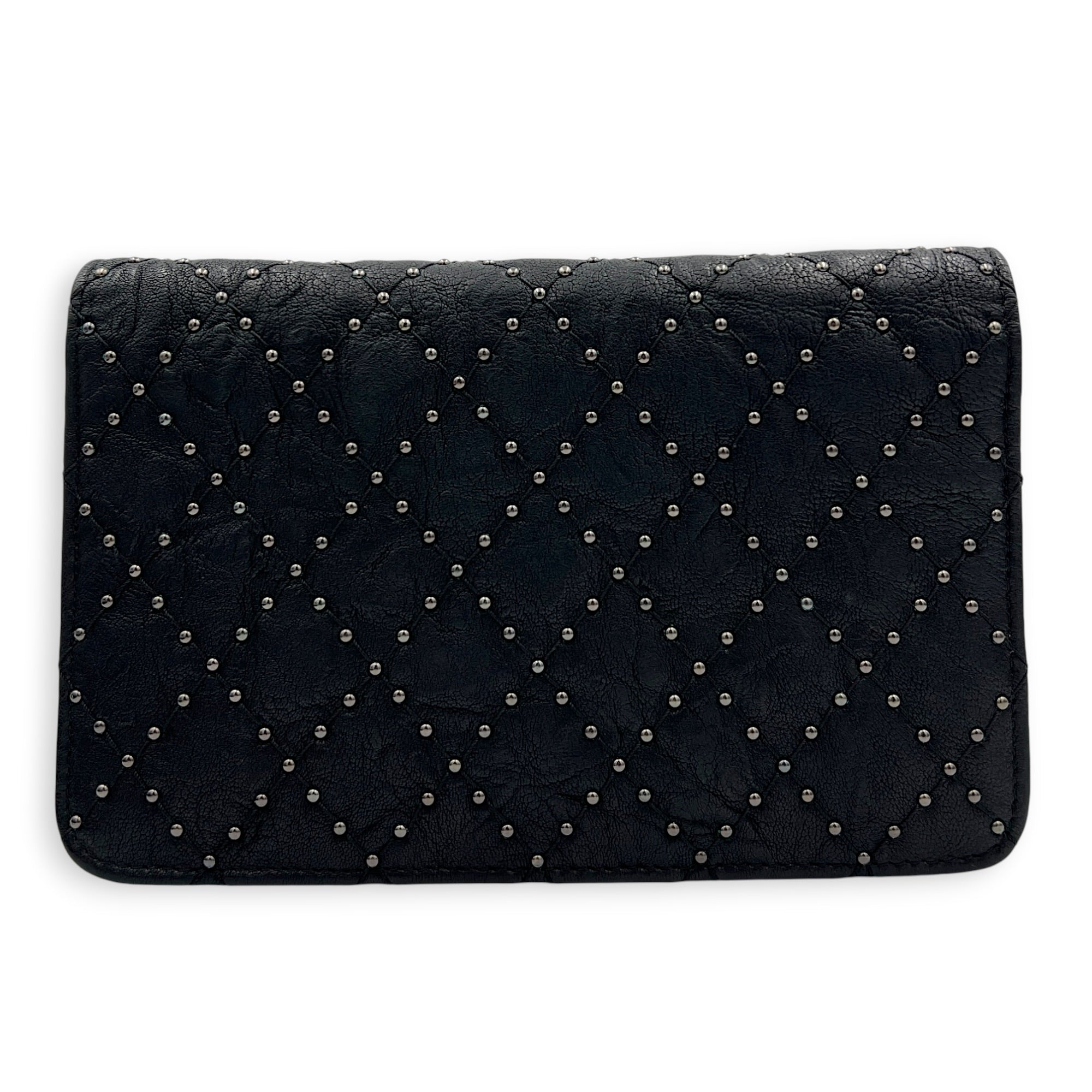 CC Studs Wallet On Chain Black in Calfskin, Silver hardware