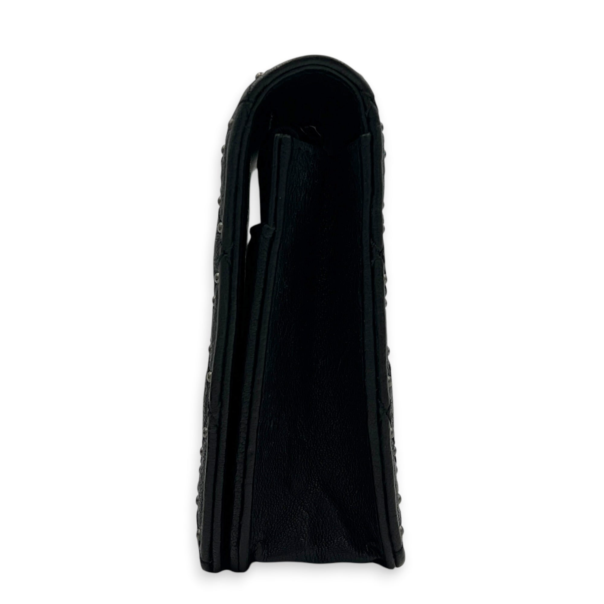 CC Studs Wallet On Chain Black in Calfskin, Silver hardware