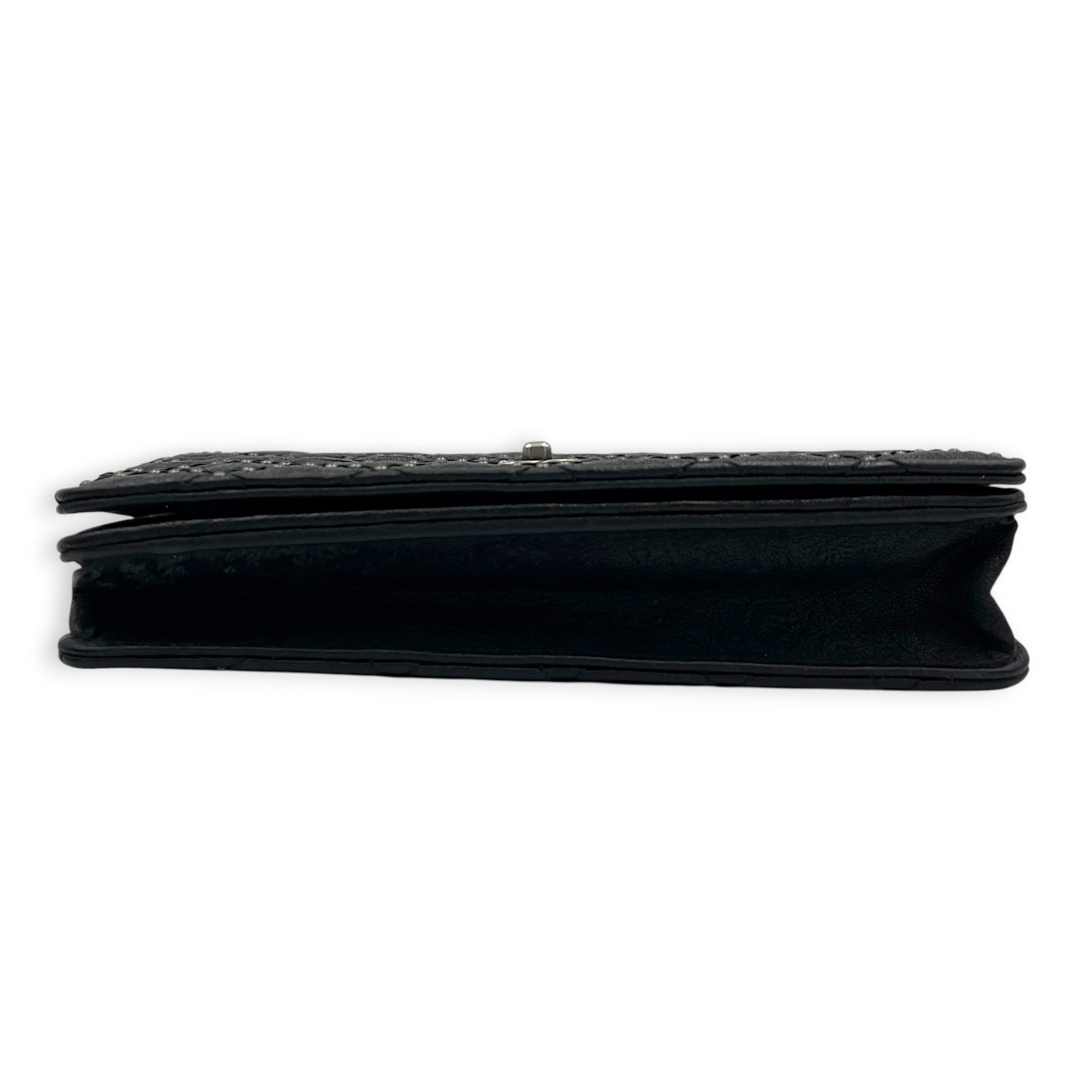 CC Studs Wallet On Chain Black in Calfskin, Silver hardware
