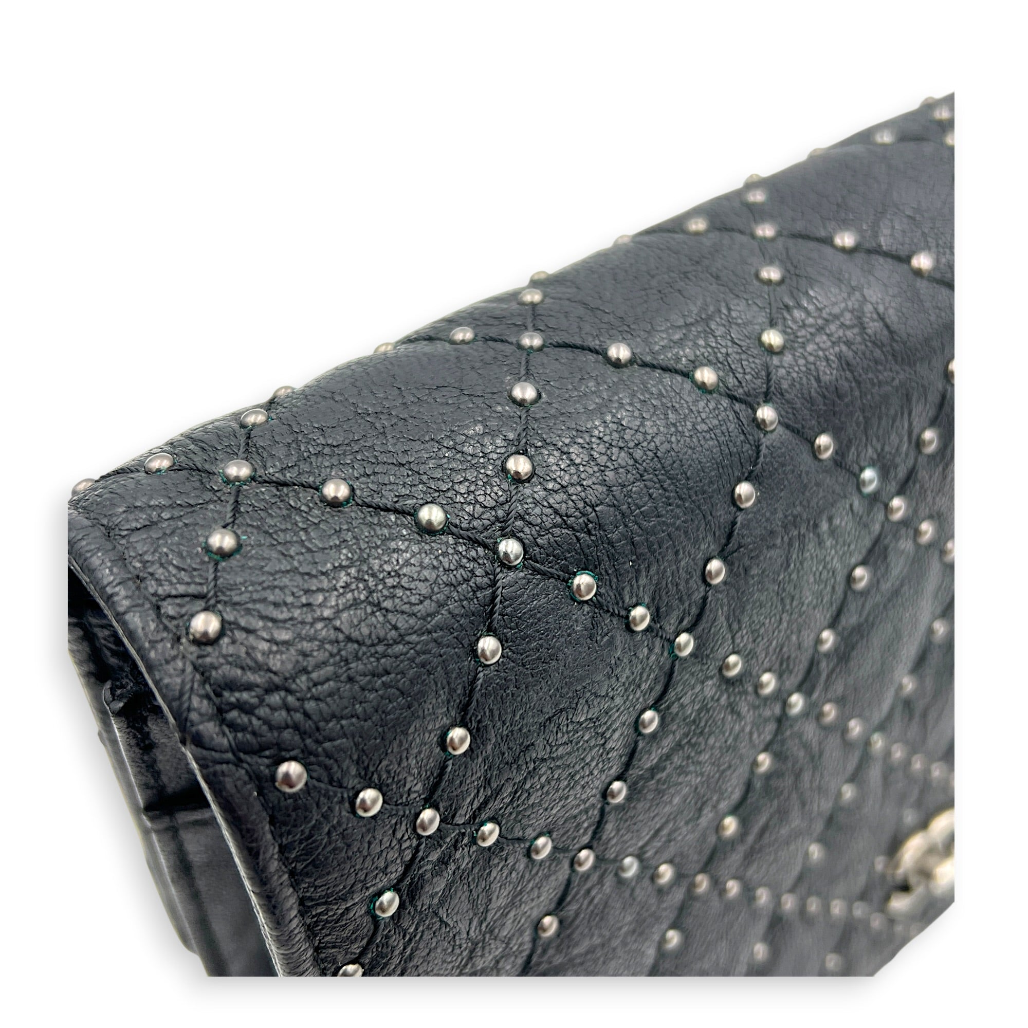 CC Studs Wallet On Chain Black in Calfskin, Silver hardware