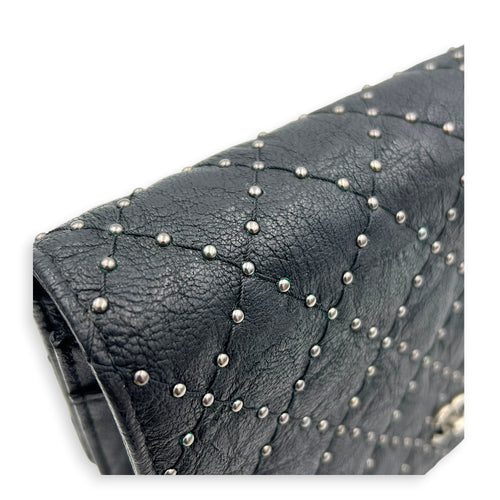 CC Studs Wallet On Chain Black in Calfskin, Silver hardware