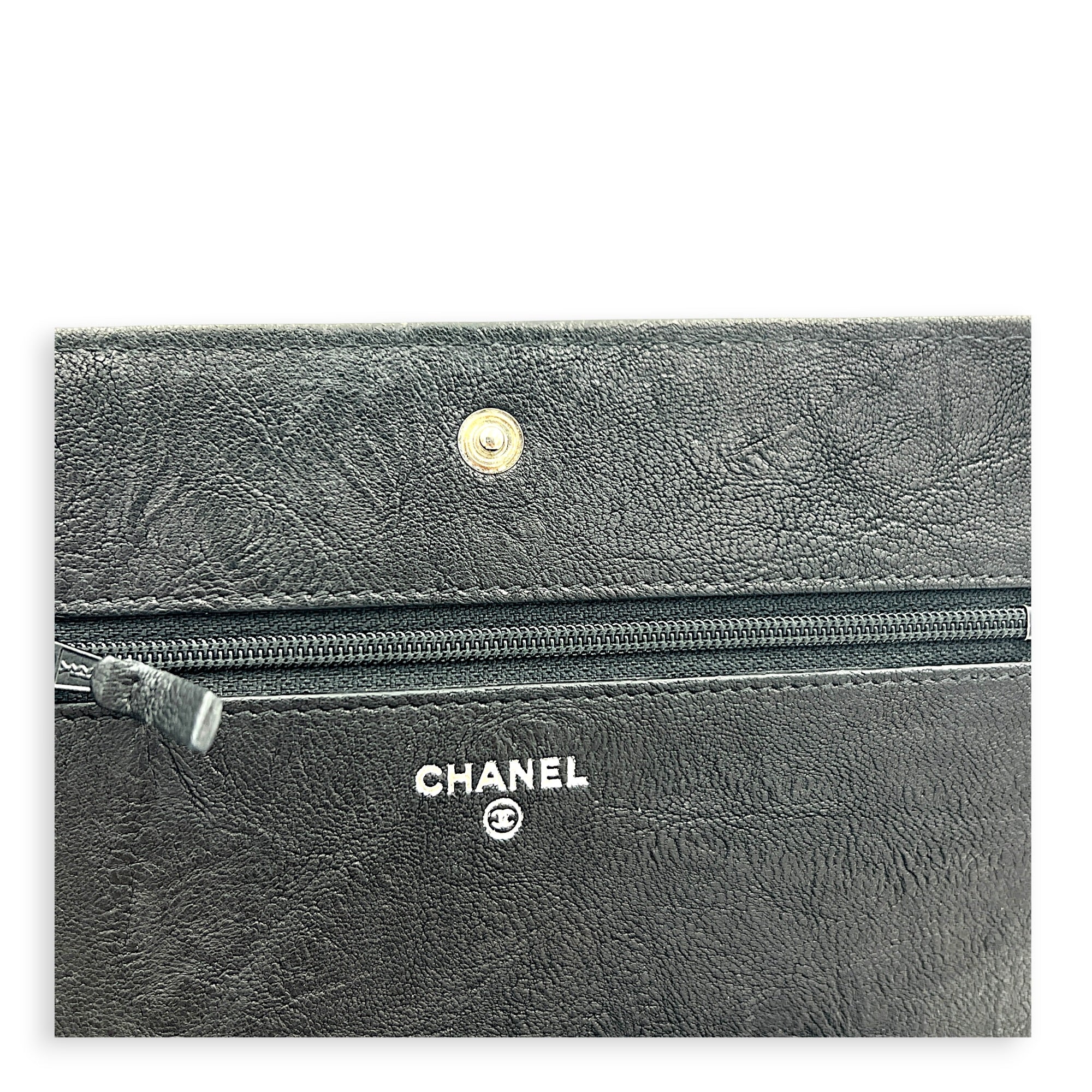 CC Studs Wallet On Chain Black in Calfskin, Silver hardware