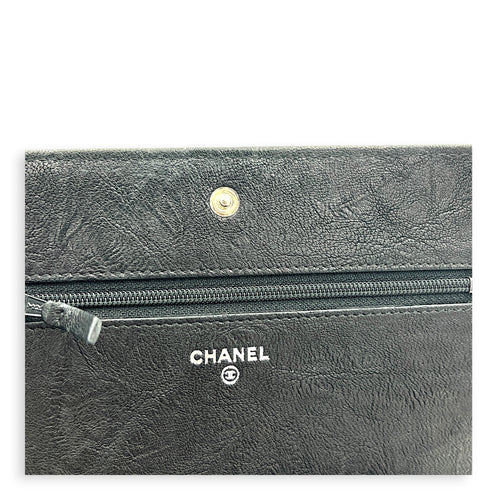 CC Studs Wallet On Chain Black in Calfskin, Silver hardware