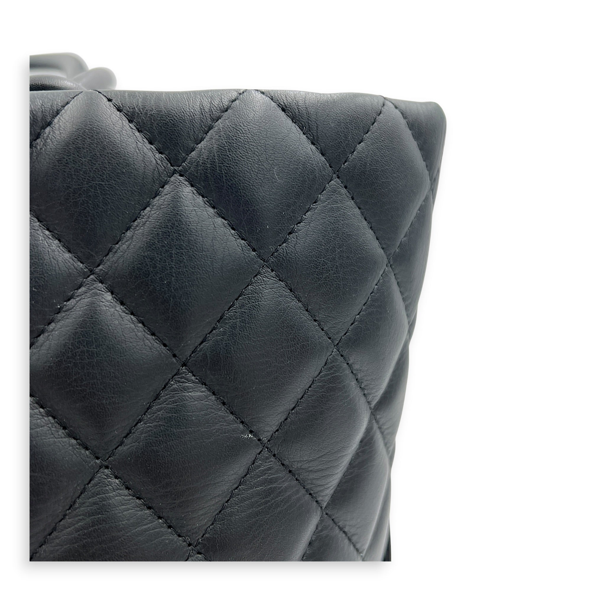 Cambon Black Tote Bag in Calfskin, Silver hardware