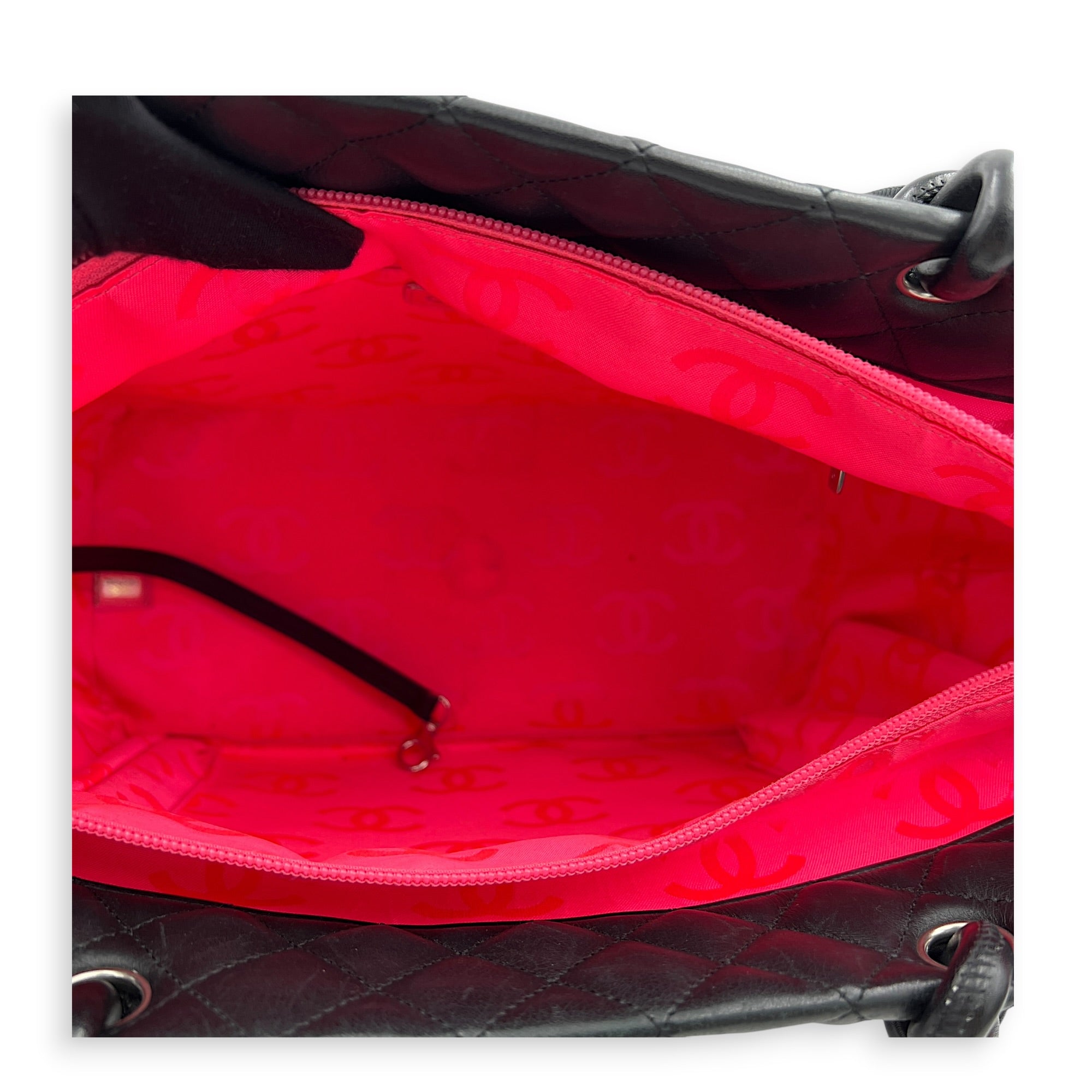 Cambon Black Tote Bag in Calfskin, Silver hardware