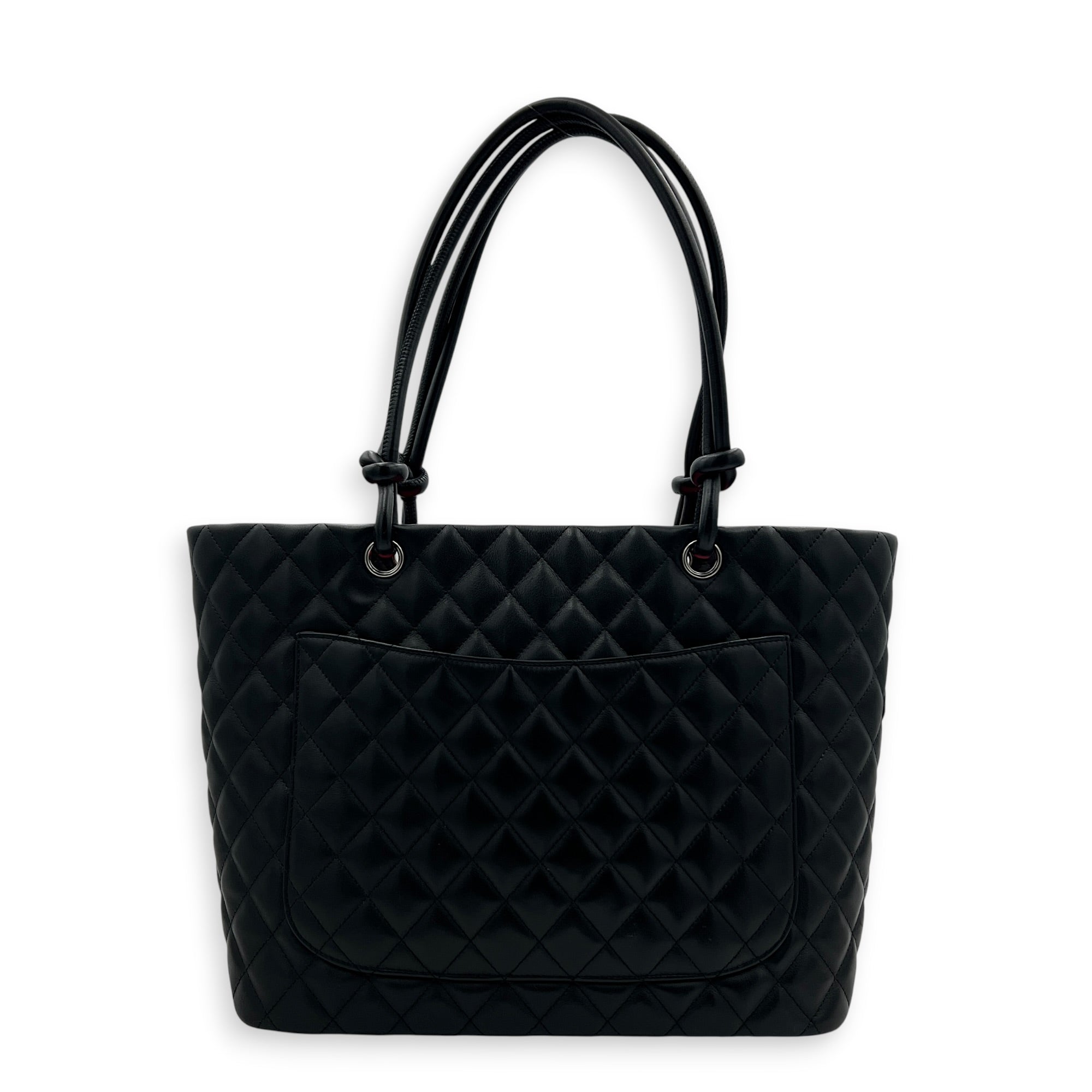 Cambon Black Tote Bag in Calfskin, Silver hardware