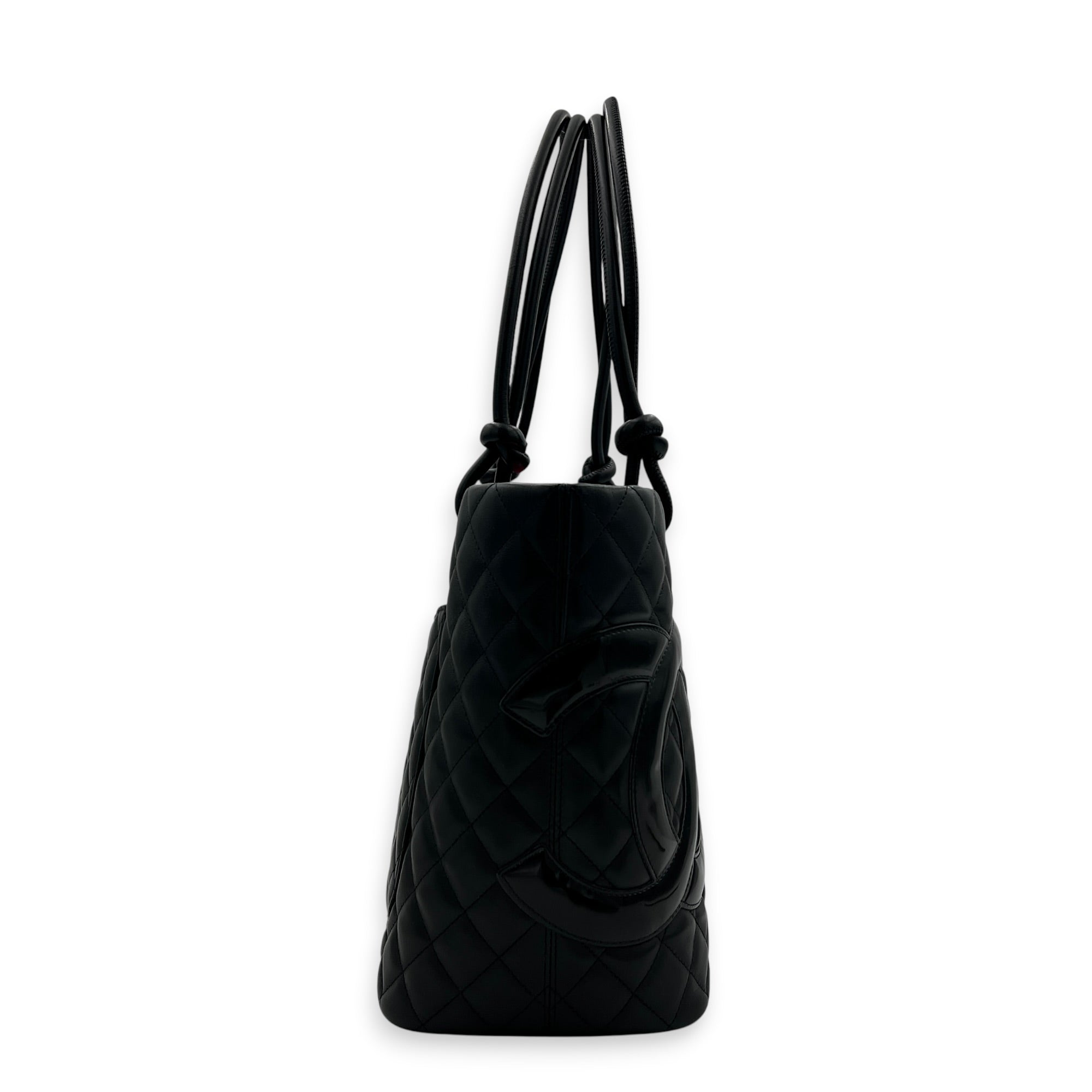 Cambon Black Tote Bag in Calfskin, Silver hardware