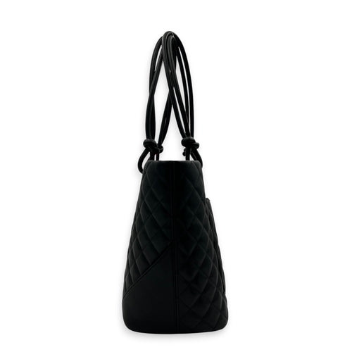Cambon Black Tote Bag in Calfskin, Silver hardware