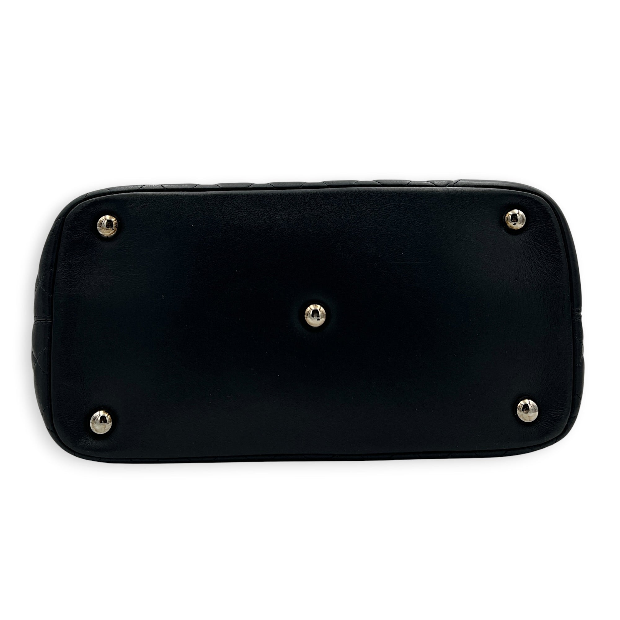 Cambon Black Tote Bag in Calfskin, Silver hardware
