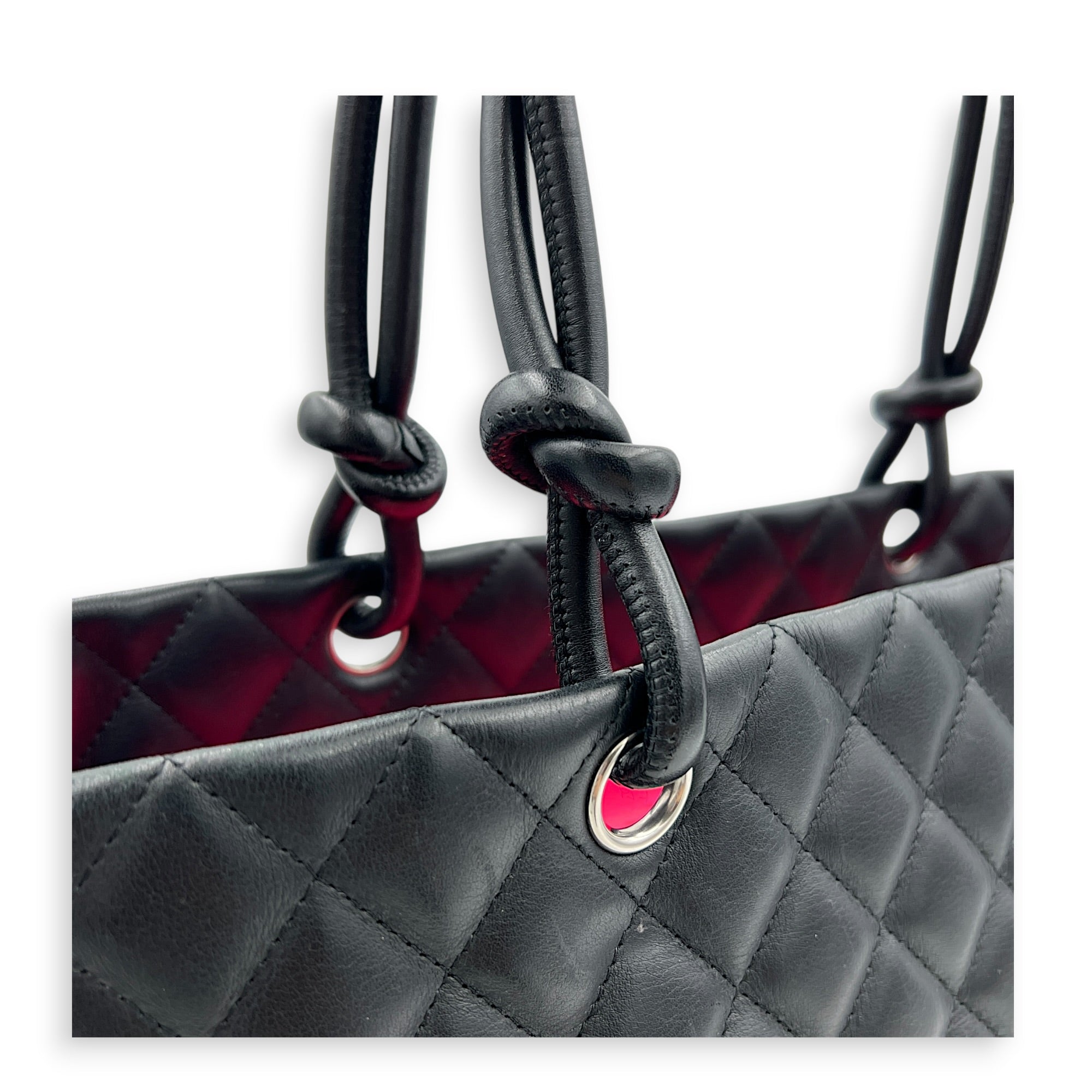 Cambon Black Tote Bag in Calfskin, Silver hardware