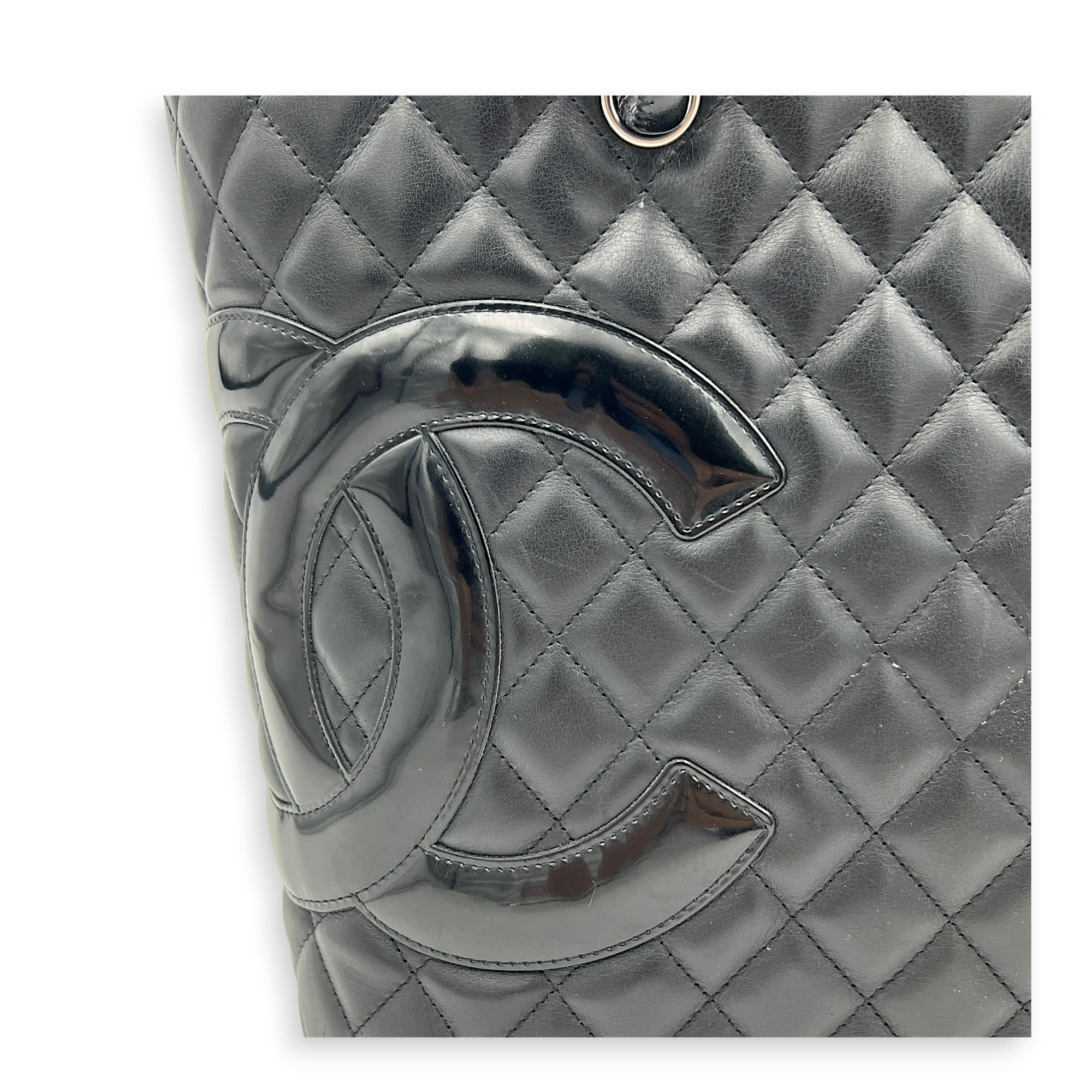 Cambon Black Tote Bag in Calfskin, Silver hardware