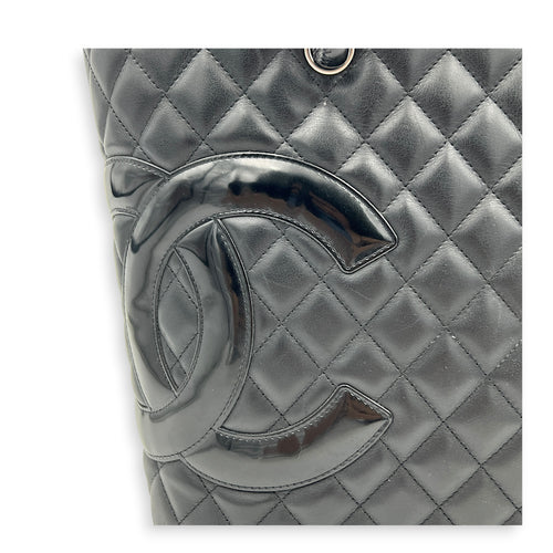 Cambon Black Tote Bag in Calfskin, Silver hardware
