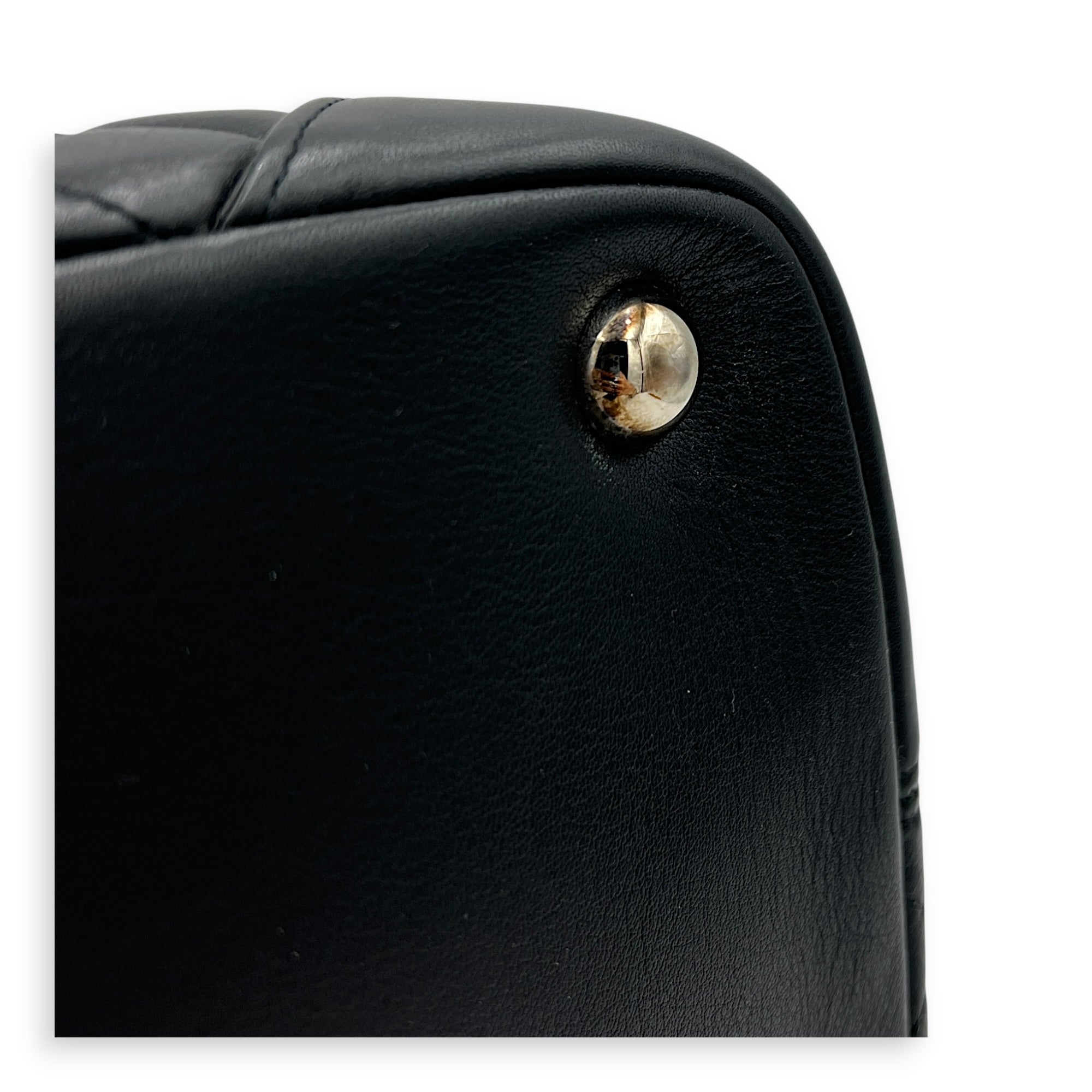 Cambon Black Tote Bag in Calfskin, Silver hardware