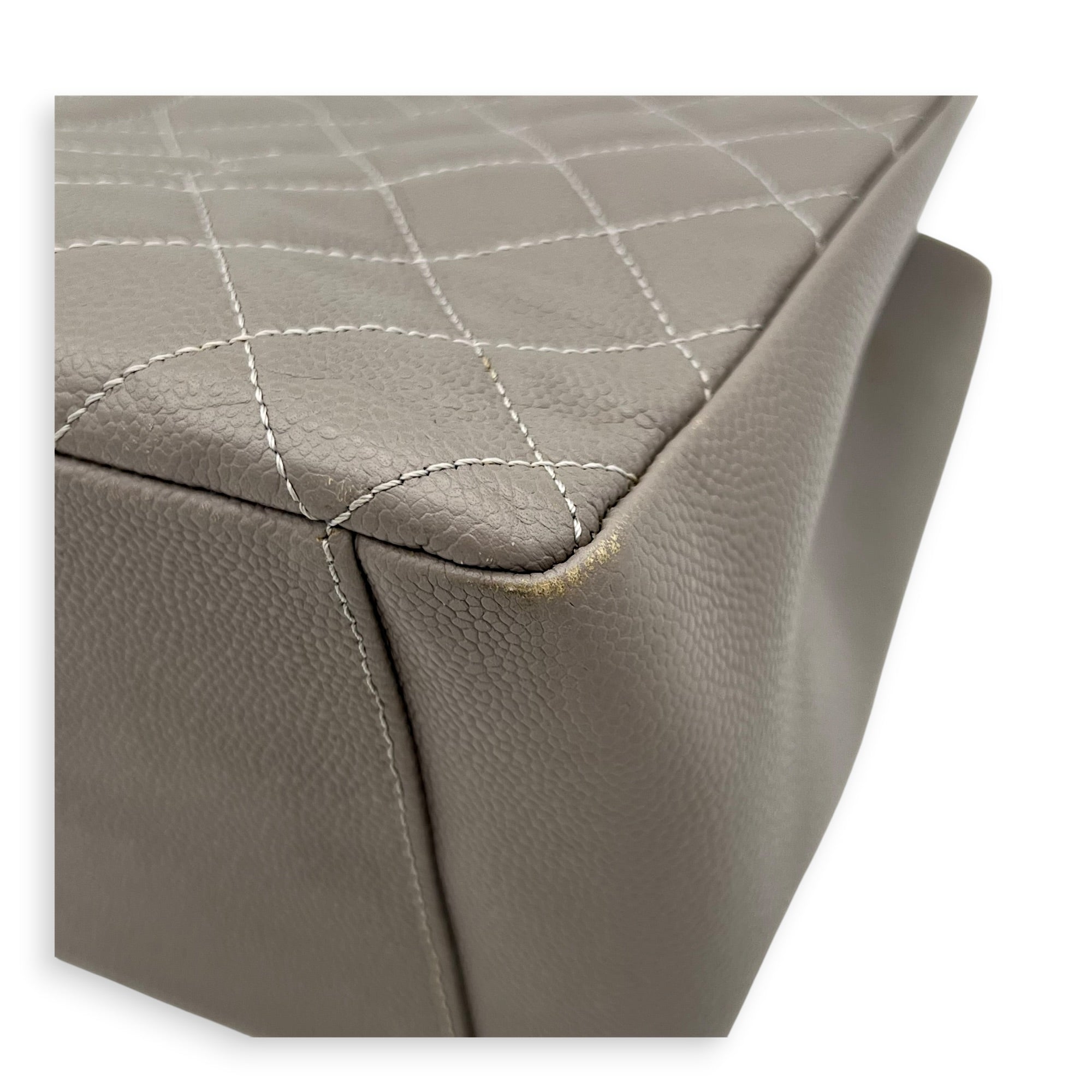 GST Tote Bag Grey in Caviar Leather, Silver hardware