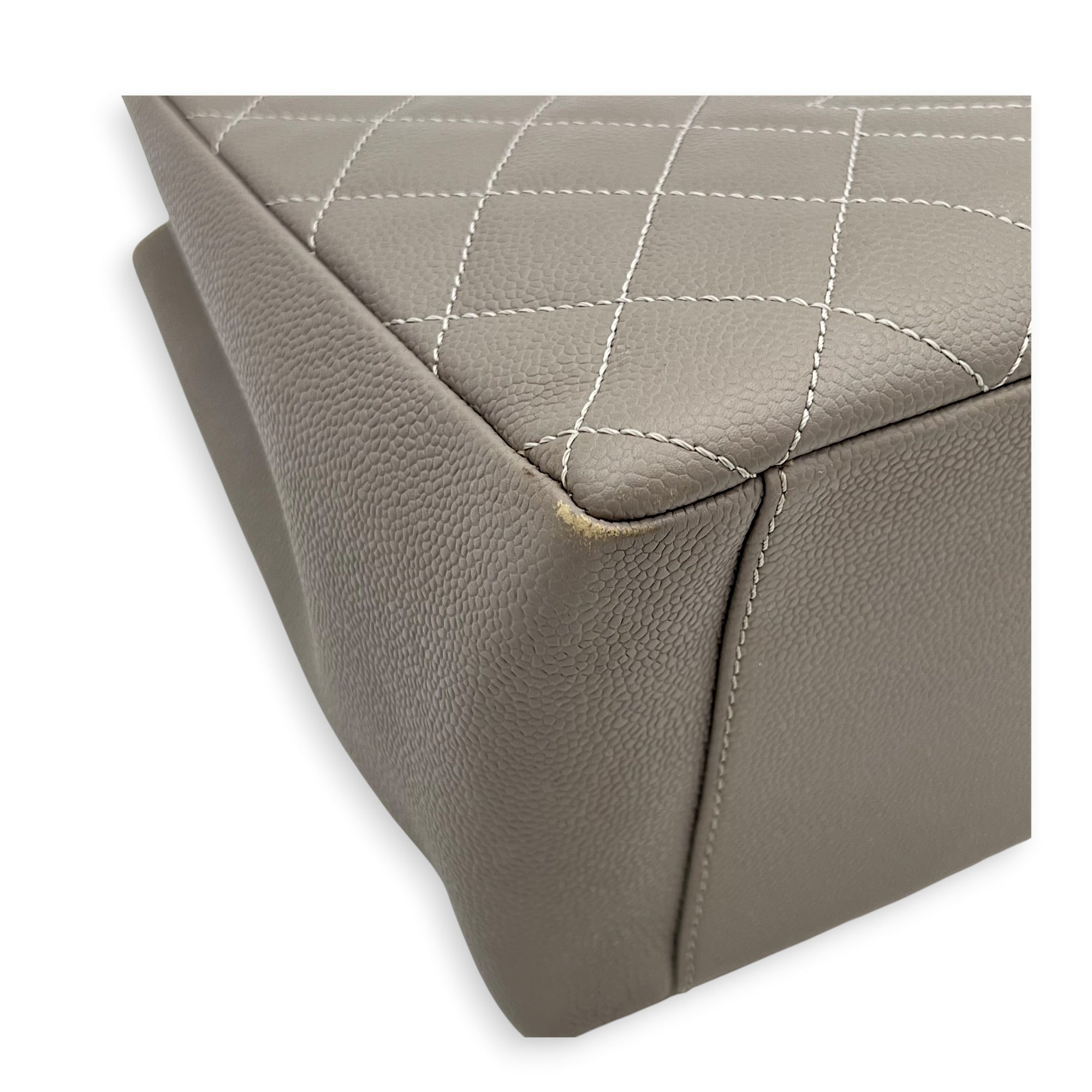 GST Tote Bag Grey in Caviar Leather, Silver hardware