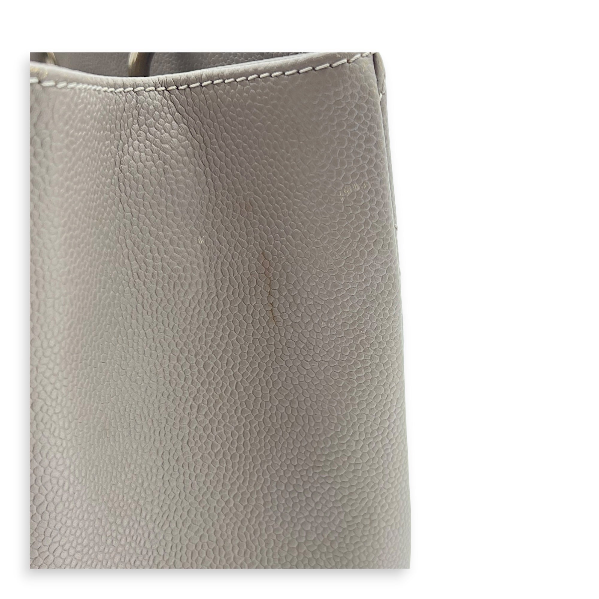 GST Tote Bag Grey in Caviar Leather, Silver hardware