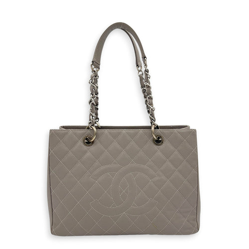GST Tote Bag Grey in Caviar Leather, Silver hardware