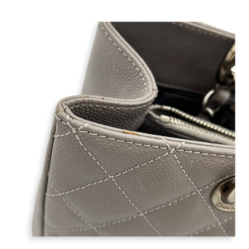 GST Tote Bag Grey in Caviar Leather, Silver hardware