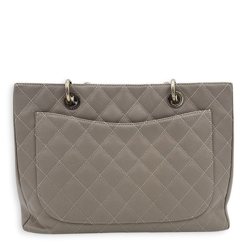 GST Tote Bag Grey in Caviar Leather, Silver hardware