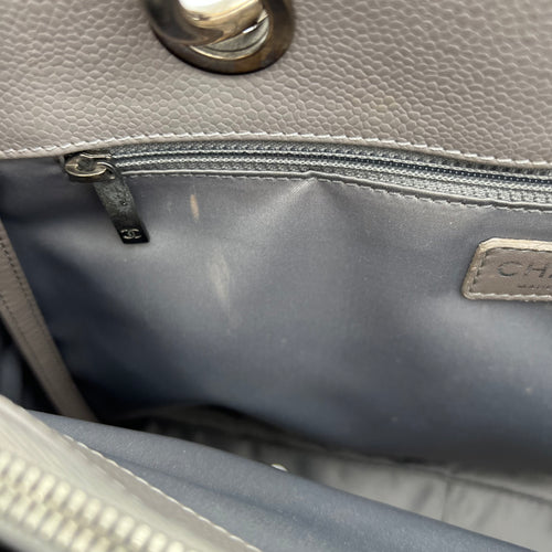 GST Tote Bag Grey in Caviar Leather, Silver hardware