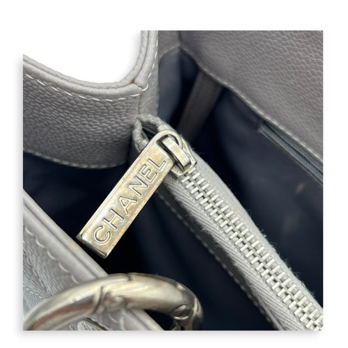 GST Tote Bag Grey in Caviar Leather, Silver hardware