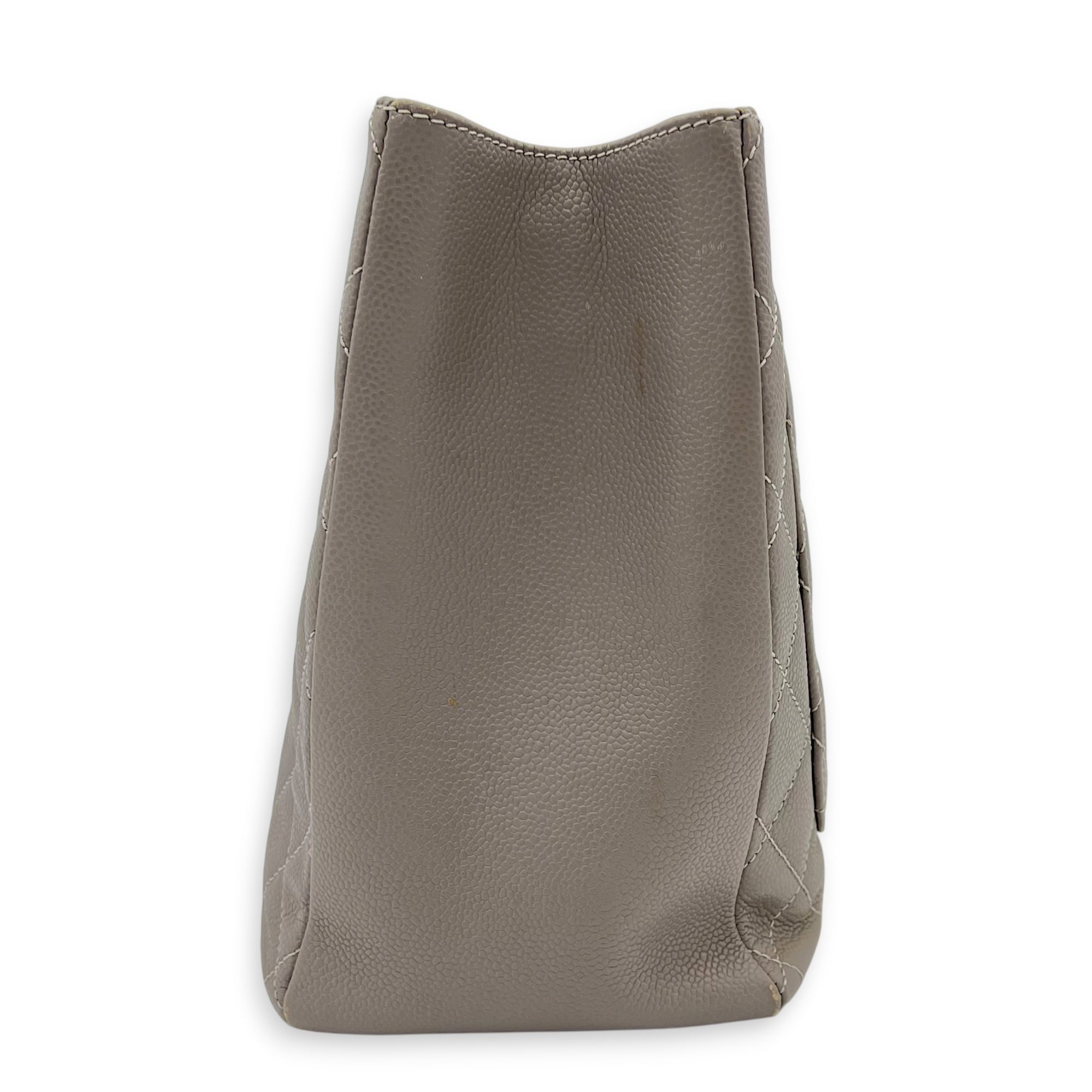GST Tote Bag Grey in Caviar Leather, Silver hardware