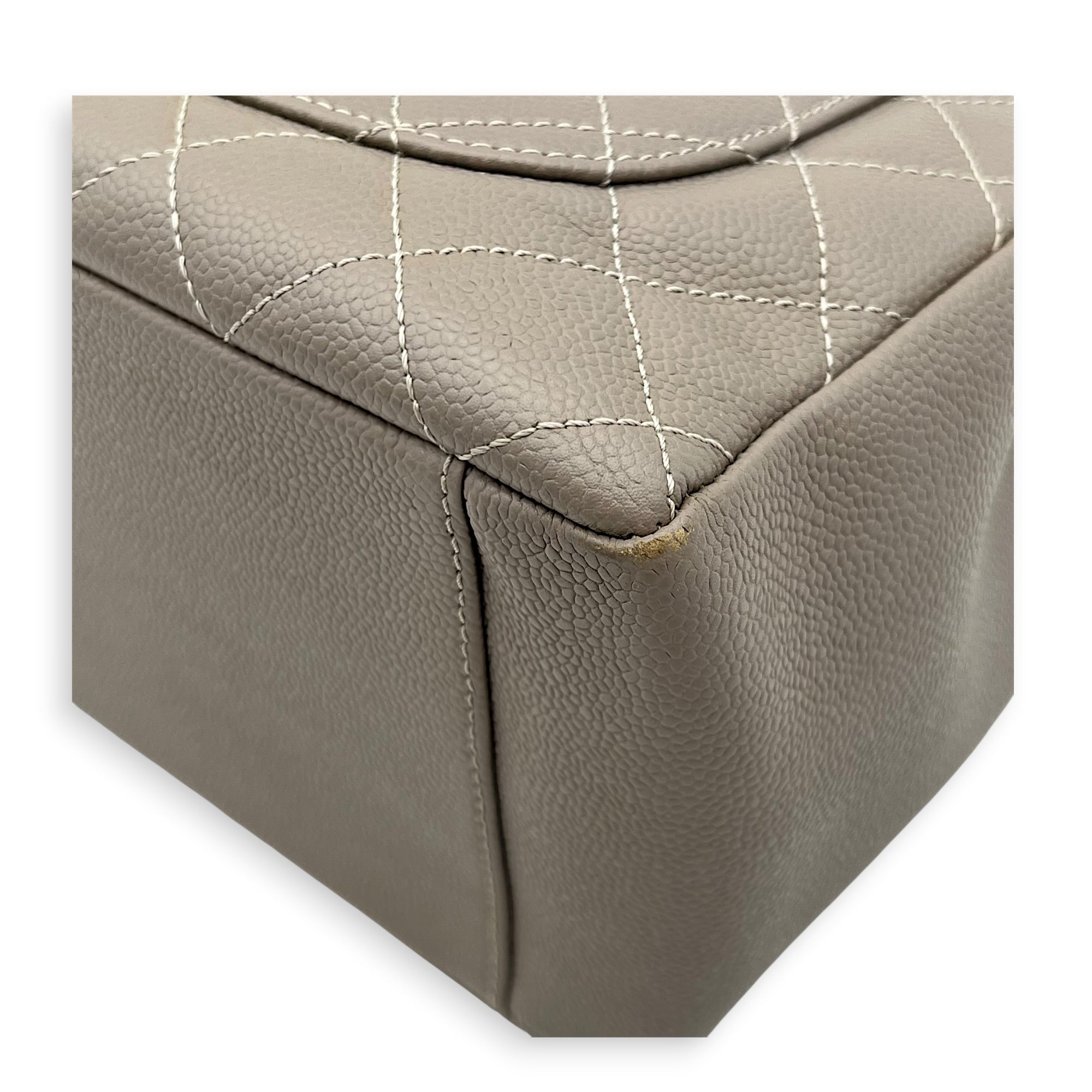 GST Tote Bag Grey in Caviar Leather, Silver hardware