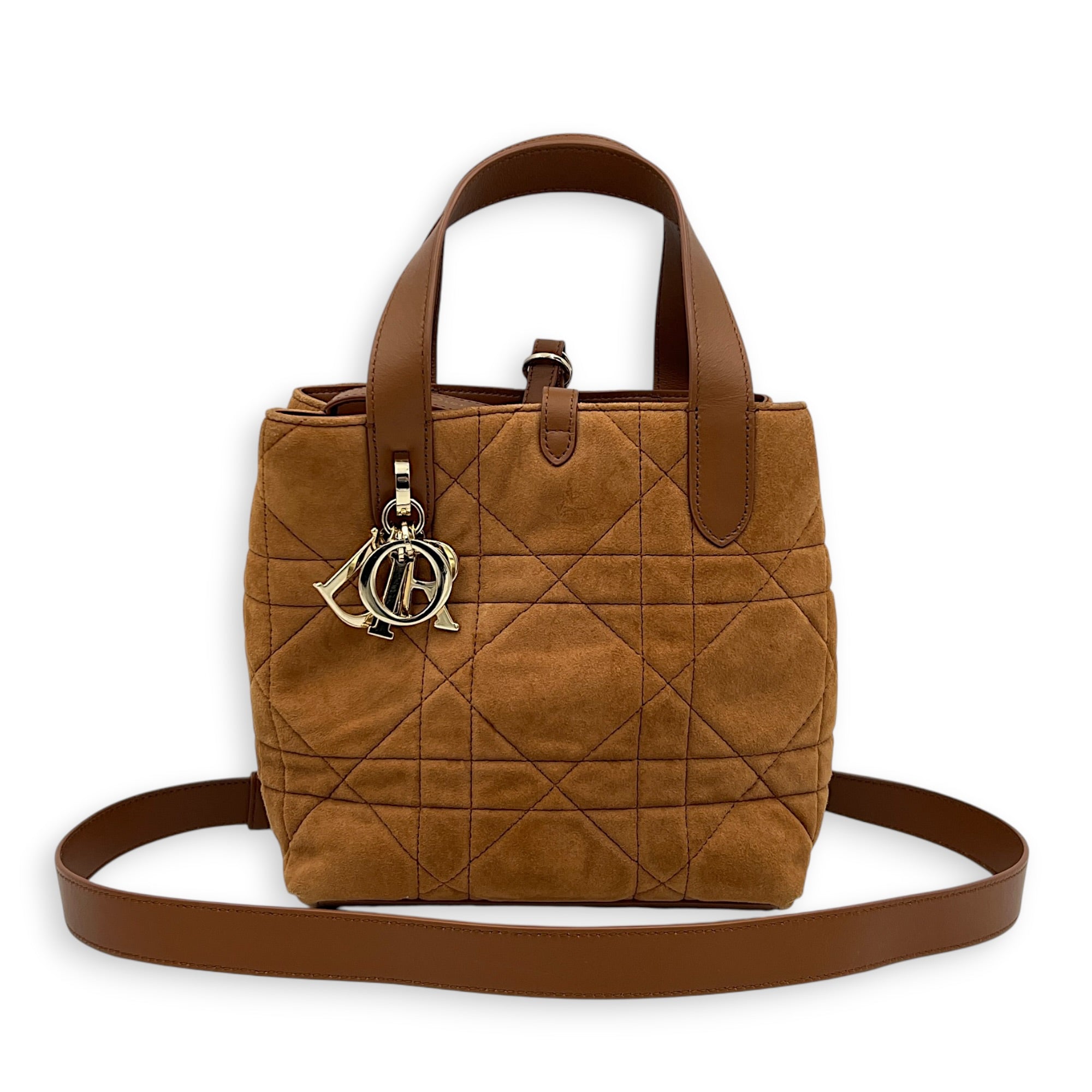 Toujours Tote Bag Vertical Brown in Suede Leather, Gold hardware