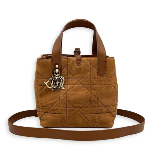 Toujours Tote Bag Vertical Brown in Suede Leather, Gold hardware